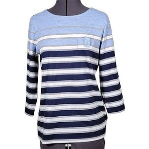 Karen Scott Sport 3/4-Sleeve Striped Top Sz S
